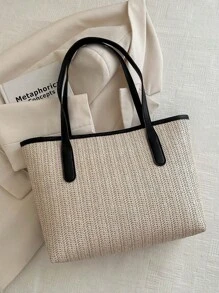 Grass Woven Tote Bag For Women, Fashion Vacation Beach Shoulder Bag, Large Capacity Handbag For Daily Use & Commuting