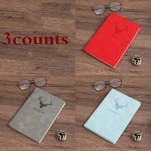 1pc/2pcs/3pcs/6pcs 平装鹿头小羊皮 200 页笔记本，软皮/护眼纸/丝带书签/鹿头 LOGO，适合商务办公/校园生活/日常生活/节日礼品/日记本/手帐本/会议笔记本