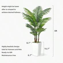 Artificial Palm Tree 5FT - Fake Tree With White Tall Planter - Faux Tropical Areca Floor Plant In Pot - Artificial Silk Plant For Home Office Living Room Decor Indoor