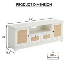 Rattan TV Stand For 65+ Inch TV Modern Entertainment Center Media Console Table Rattan TV Console With 2 Cabinets Boho Wood TV Cabinet Furniture With Storage And Doors For Living Room