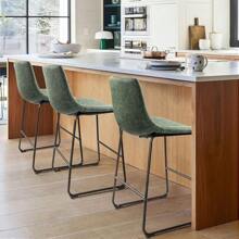 26 Inch Bar Stools Set Of 2,Counter Height Bar Stools With Back, Modern PU Leather Stools With Metal Leg And Footrest,Dining Chairs For Kitchens Island,Armless Pub Stools For Rustic Bar - 綠色 - 查看 6