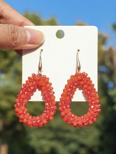 1 Paar handgefertigte Ohrringe im Boho-Stil mit Kristall- und Perlenanhänger, Orange & Beige, vintage geometrisches Wassertropfen-Design, geeignet als Geschenk zum Valentinstag, Muttertag, Hochzeitsparty, für Frauen im Alltag/Urlaub/Party (Farbe und Perlenanordnung zufällig), Mama, Mutter, Muttertag, Geschenk