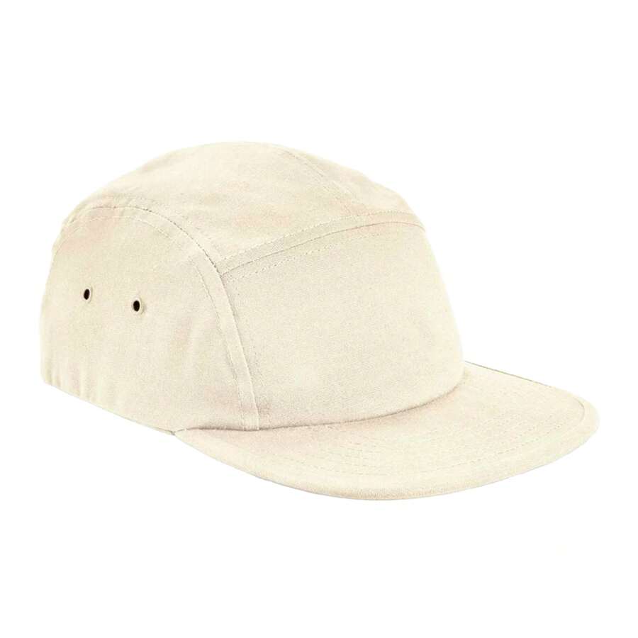 Canvas 5 Panel Baseball Cap (Natural) - 100% Cotton Canvas - Beige - View 1