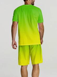 2pcs/Set Men's Summer Casual Suit, Colorblock Short Sleeve Crew Neck T-Shirt & Drawstring Shorts Set, Beach Shorts, Exercise Shorts