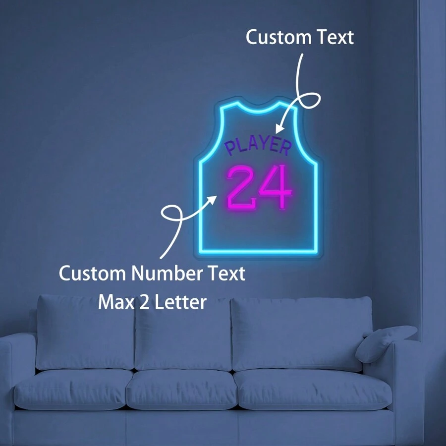 Regalos personalizados de baloncesto para niños, jersey de baloncesto personalizado con letrero de neón de pared, letrero de neón de baloncesto con luz LED de noche para dormitorio, regalo de Navidad, cumpleaños y deporte para niños y niños