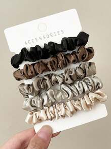 5pcs Women Fabric Crinkle Satin Hair Scrunchies, Elegant Simple Design, Stretchy Hair Ties For Ponytail Bun, Everyday Use (No Paper Card Packaging, Paper Card For Shooting Only)Scrunchy Hair Ties Hair Accessories Head Accessories - Multicolor - View 10