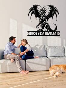 定制龙金属墙标、龙金属墙艺、龙名门牌、个性化姓氏标、房间装饰、龙墙艺 - 黑色 - 查看 12