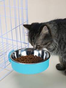 1pc Random Color Cat Bowl, Stainless Steel Pet Bowl, Hanging Cat Feeder, Anti-Spill Water Bowl For Cats, Rabbits, Dogs