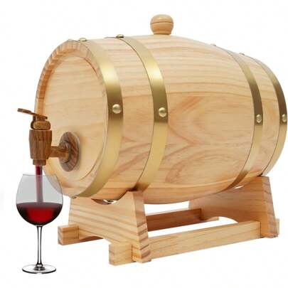 OUKANING 3L Weinfass Holzfass, Original Holz Weinfass für Wein und Whiskey mit Ständer und Zapfhahn Ellipse Weinfass Aufbewahrung für Wohnungen, Bar, Hotels