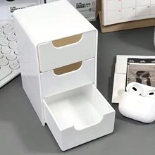 1 pieza Caja de almacenamiento de 3 capas para baño y tocador, caja de almacenamiento compacta para maquillaje y artículos esenciales, caja de papelería para escritorio, diseño sin perforación, apta para uso doméstico u oficina