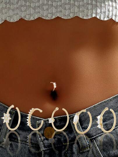 1 件 925 纯银肚脐环 肚脐环 肚脐穿孔 腹部首饰 女士金色倒置肚脐环