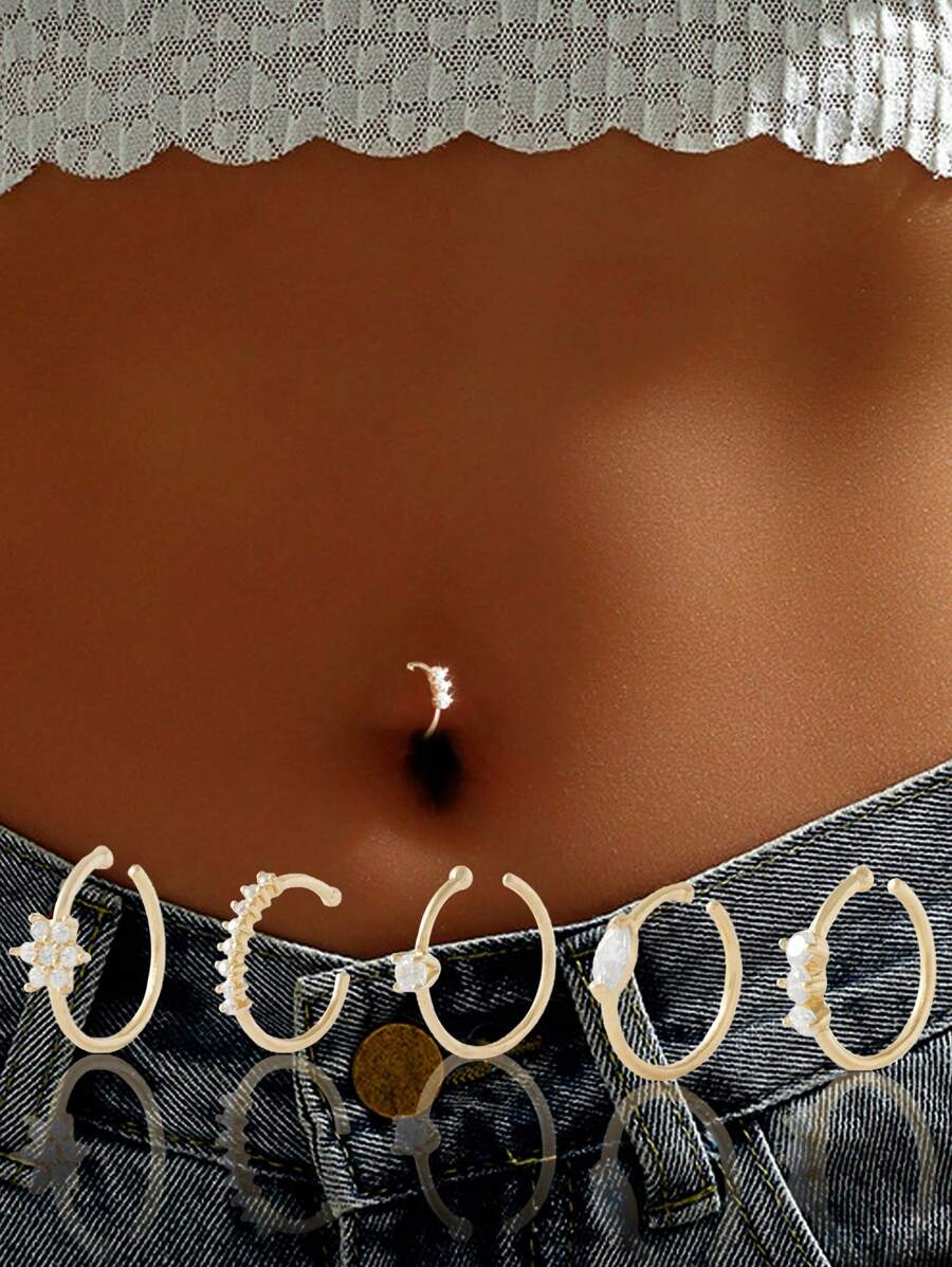 1 件 925 纯银肚脐环 肚脐环 肚脐穿孔 腹部首饰 女士金色倒置肚脐环