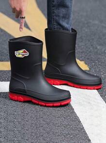 Plus Size 40-48 Men's Mid-Calf Rain Boots, Non-Slip Waterproof Rubber Boots For Car Washing, Fishing, Camping - Black and Red - View 1