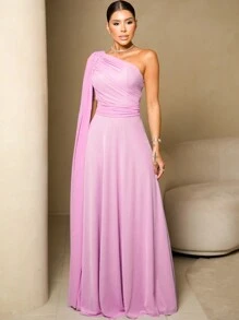 Izabel Tulle Dress Without Shine - Long Bridesmaid Party Dress - Màu Hồng baby - Xem 4
