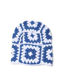 1pc Stylish Two-Tone Hand-Knit Balaclava Hat (Color Random) - Black - View 7