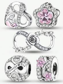 1pc Fashion Thorn Rose Infinity Symbol Bead, Mother-Daughter Heart Bead, Floral Vine Zirconia Bead, Father Zirconia Bead Pendant, Suitable For Women's Bracelets, Bangles, DIY Jewelry Making And Daily Wear Accessories, Suitable For Girls To Wear - Silver - View 11
