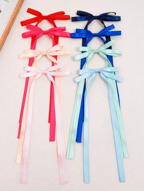 2Pcs 4 Inch Hair Bow Hair Accessories For Children Girl Tassel Ribbon Bowknot Hair Bows With Clips With Small Long Tail For Festivals Party School