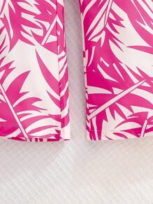 2件套女童短袖圆领交叉装饰T恤+印花裤套装，时尚百搭，适合户外夏季穿着 - 玫紅色 - 查看 5