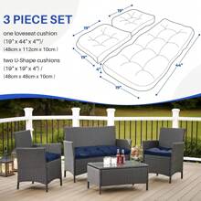 3 Pieces Wicker Chair Cushions Of Waterproof Tufted Outdoor Seat Cushions Set For Patio Furniture Sofa Settee Couch,1 Loveseat And 2 U-Shaped Cushions For Patio Furniture Chair Pads Yard - Navy Blue - View 2