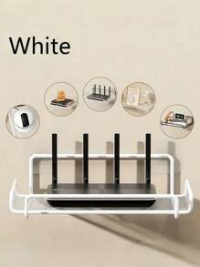 1pc White/Black 2PCS Black And White Stainless Steel Floating Rack, Wall Mounted Bracket Rack, Space Saving, Adjustable, , With Rhinestone Free Installation, Suitable For Storage Cabinets In Living Rooms, Kitchens, Bathrooms, Shelves With Built-In Hooks