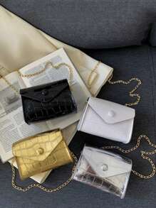 1 件时尚纹理休闲流行石纹链条单肩斜挎手提包小方包，时尚链条肩带高档纯色搭配，精致小巧的设计，适合女生逛街、日常使用、参加聚会，百搭方包造型送朋友生日礼物 - pu鏈條斜挎包 - 查看 1