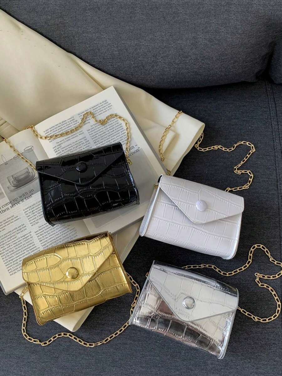 1 件时尚纹理休闲流行石纹链条单肩斜挎手提包小方包，时尚链条肩带高档纯色搭配，精致小巧的设计，适合女生逛街、日常使用、参加聚会，百搭方包造型送朋友生日礼物 - pu鏈條斜挎包 - 查看 1