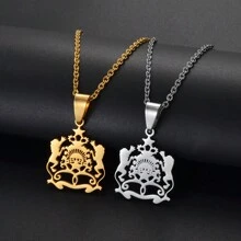 1 pieza Collar con colgante con mapa y nombre de ciudades de Marruecos en color dorado, joyería para mujeres y hombres