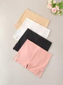 4 pièces, Boxers mi-taille pour femmes avec empiècement en dentelle, Shorty 2 en 1 anti-reflet, Confortable et respirant, Sous-vêtements pour la maison, Ensemble de 3 culottes