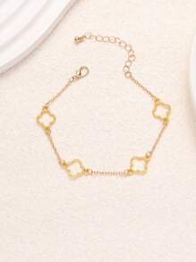 1 件时尚简约镂空花朵手链 - 金色 - 查看 3