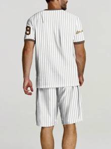 2 pezzi/set Abito casual estivo da uomo, t-shirt a maniche corte con scollo tondo a blocchi di colori e pantaloncini con coulisse, pantaloncini da spiaggia, outfit sportivo per l'esercizio