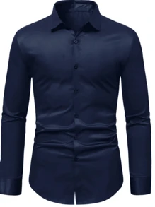 MEN'S TOP Plain Men's Shirt With Elastane Slim Fit Long Sleeve Without Pocket Made In China - Dusty Blue - View 1