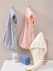 1 pezzo Asciugamano in fibra ultrasottile, 300g/m² Cuffia per asciugare i capelli morbida e ondulata, Asciugamano da bagno di colore solido minimalista, Telo rapido assorbente per capelli, Cuffia da doccia anti-crespo per capelli bagnati, Accessori da bagno