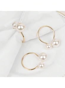 3/6pcs Pearl Metal Napkin Rings, Faux Pearl, Lightweight & Portable, For Home Gatherings, Wedding Receptions, Party Dining Table Decor