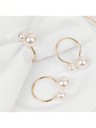 3/6 件珍珠金属餐巾环，仿珍珠，轻巧便携，适用于家庭聚会、婚宴、派对餐桌装饰