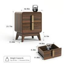 Mid Century Modern Nightstand, 2 Drawers End Table With Storage, MCM Bedside Table With Metal Handle For Bedroom, Side Table, Curved Profile Design, Dark Walnut - Quả óc chó đen - Xem 3