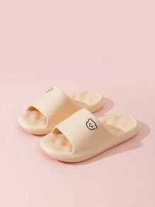 可爱熊图案拖鞋，休闲露趾软底鞋，舒适室内家居浴室拖鞋