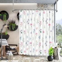 1pc Watercolor Floral Shower Curtain, Pink & Blue Flower Pattern, Minimalist Greenery Bathroom Decor, Waterproof Shower Curtain, Home Decor, Bathroom Accessories, Translucent, Suitable For All Seasons, Essential For Back To School - Multicolor - View 3