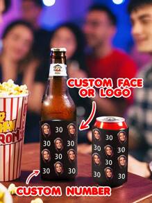 1Pc Custom Can Cooler Sleeve, Custom Can Koozie, Custom Koozie With Face And Number, Personalized Koozie, Koozies For Cans, Koozie, Drink Koozie, Black/White/Pink/Blue Color, Gift For Bachelor Party, Birthday Party, Christmas Gifts, Ideal For Valentine's Day, Mother's Day, Father's Day, Birthdays, Unique Gift For Couples, Family, Friends, Gift For Him, Gift For Her Water Bottle, Multi-Functional, Adjustable, Anti-Mold, Ornamental, Reusable, Exquisite, Adorable, High-Quality, Unique, Ideal Gifts For Him, - Black - View 2