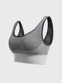 Light Gray Seamless & Underwire-Free Removable Padded Sports Bra, High Impact, Sweat-Wicking, Breathable, Strong Support