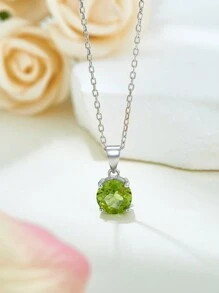 1pc Fashionable Minimalist 925 Sterling Silver Multi-Color Natural Stone Pendant Necklace, Suitable For Women's Daily Wear/Gift/Party