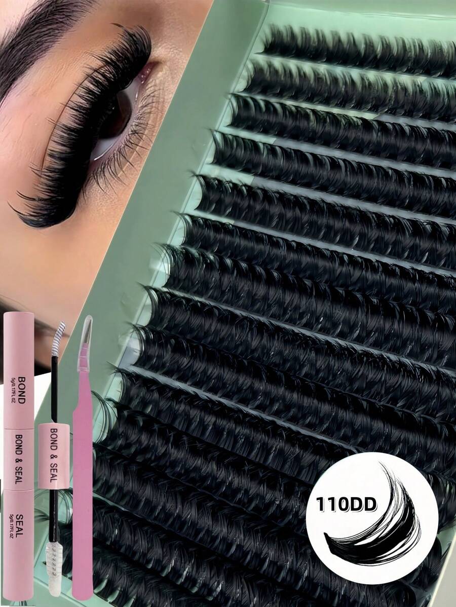 280PCS Lash Clusters Kit 110D D Curl Eyelash Extensions Volume Cluster Lashes 10-16mm DIY Eyelashes Pack With Lash Applicator Lash Bond And Seal And Tweezer - Black - View 1