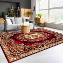 [Crystal Velvet 700g/㎡, Printed Bottom, 5mm Thick] A High-End, Elegant Deep Red Floral Pattern Carpet In European Style. Anti-Slip, Absorbent, Soft And Easy To Clean Carpet, Suitable For Indoor, Entrance, Living Room, Bedroom, Sofa, Kitchen. Applicable For Daily Use, Holidays, And Parties. Home Bathroom Decor Bath Rug Outdoor Rug Door Mat Fall Decor Bathroom Accessories Back To School
