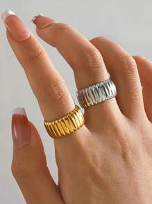 1pc Aço inoxidável 18K banhado a ouro minimalista geométrico anel aberto, adequado para mulheres usarem casualmente, viagens, festas