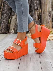 Giày sandal đế xuồng hở mũi đế dày thời trang Orange dành cho nữ mùa hè - trái cam - Xem 3