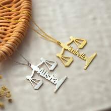 Customized Libra Name Pendant Necklace, Personalized Golden Plated Stainless Steel, Women's Fashion Jewelry, Simple Style, Daily Wear, Gift Idea, All-Season Accessory