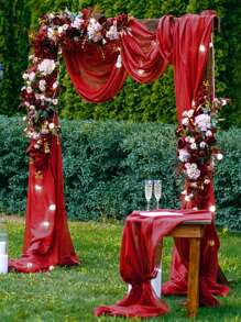 1pc 75*300/600cm Red Sheer Arch Drape, Chiffon Ceiling Drape, Backdrop Curtain, Wedding Arch Entrance Drape Fabric, Birthday/Baby Shower/Wedding Party Decor, Bridal Shower/Wedding Ceremony/Reception/Home Room Backdrop/Curtain, Multipurpose Wedding Arch/Staircase/Chair Back Decor Sheer, Valentine's Day/Wedding Favor - Red - View 4