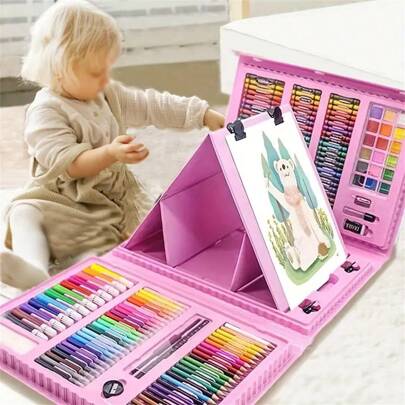 1 set 42/208 st Färgpennor, presentförpackning för målarpensel för barn, tvättbara kritor, perfekt present till blivande konstnärer, ritmaterial för målarpensel, flerfärgad för olika scener för att släppa lös barns målartalang