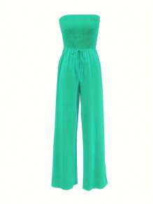 Womens Jumpsuit Casual Summer Strapless  Rompers Loose Jumpsuit With Pockets - JADEGREEN - View 2