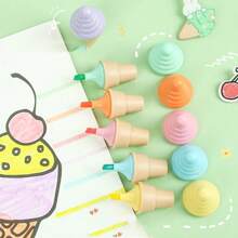 6 sztuk kreatywnych fluorescencyjnych markerów w kształcie lodów z kreskówek, przenośne mini zakreślacze, długopisy w kształcie lodów, odpowiednie dla uczniów, na powrót do szkoły, artykuły szkolne, urocze artykuły papiernicze, kolorowe pismo, uroczy zestaw artykułów szkolnych, prezenty urodzinowe/święta.