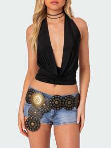 Women's Halter Neck Cami Tops Sleeveless Open Back Deep V Neck Slim Fit Tank Tops Party Club Nightwear - màu đen - Xem 4